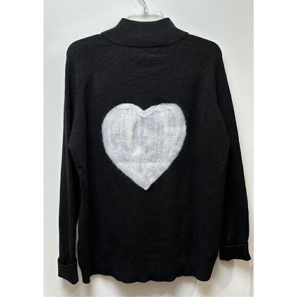 Charlie B womens black mock neck sweater white heart on back size Large #41-1025 - Picture 2 of 7
